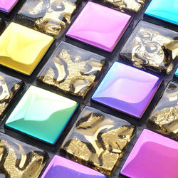 Crystal glass tile mirror electroplated iridescent mosaic art wholesale kitchen backsplash bathroom wall sheets surface designs(China (Mainland))