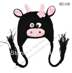 Cartoon Designs Girls Crochet hat Cotton Handmade baby cows hats Children Animal Styles Beanie hat Earmuffs cap 10pcs H157(China (Mainland))