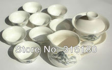 Promotion Ceramic Kungfu Tea Set White Porcelain Tureen Suit With 8 Cups Wholesale and Retail Free