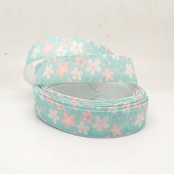 Free Shipping 5 Yards Light Blue Flower 5/8" Wide Wedding Craft Printed Grosgrain Ribbon(W02007X 1)(China (Mainland))