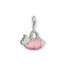 “White Terrier” Charm – made in 925 Silver – decorated with pink & Black Enamel charms Fit Bracelet #TS 0742-007-9