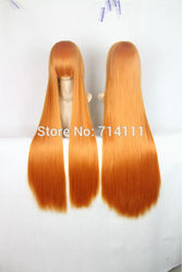 Wholesaler/100cm Orange Long Straight Synthetic Cosplay Wig With Full Bang.Free shipping(China (Mainland))