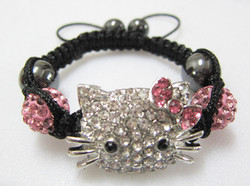 Merry Christmas 2Pcs/Lot Handmade Crystal Beads Children Baby Kids Bracelets Hello Kitty Shamballa Bracelets Bangles Charm KD01(China (Mainland))