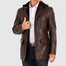 2012 New Brand Men’s Sheepskin Leather Clothing Men Leather Coat Hooded Men’s Clothing Free Shipping / M-4XL