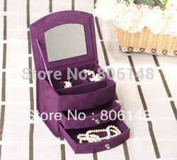 Wholesale Flannelet Double Drawer Fan Shaped Jewelry Box,Free Shipping Female Velet Jewelry Storage Box With A Mirror(China (Mainland))