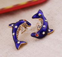 Min.order is $15 Free Shipping Women's Stud Earring Lovely Dolphin Asymmetrical Earring E746