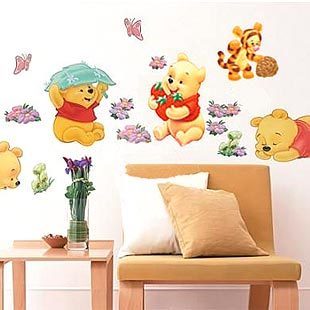 Wholesale 5pc / lots DIY Winnie the Cartoon sticker 75*40cm kids rooms decor background pvc sticker removable(China (Mainland))