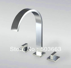 3PCS Fashion Waterfall Faucet Bathtub Chrome Brass Deck Mounted Square Handle Mixer Tap L-130(China (Mainland))