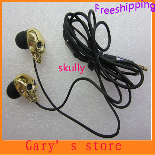 HOT gold/silver 3.5mm Stereo Metal Skull Rock Earphone Ear Bud In-ear for iPod MP3 MP4 Laptop New Skull earphone earplug(China (Mainland))