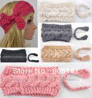 50 pcs/Lot Stylish Crochet Handcrafted Removable Bow Headband Hair Band Cable Knit Knitted