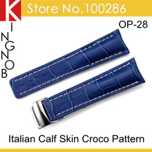 Sapphire Blue 22mm Buckle 20mm Watchband Calf Skin Crocodile Pattern Genuine Leather Watch Bands Strap For