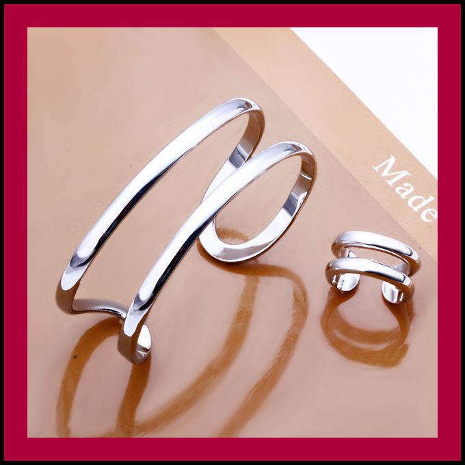Min. Order=15USD(Mix Items) Fashion 925 Silver Two Lines Bangle / Ring Set Jewelry for Women.TOP Quality,Free Shipping(China (Mainland))