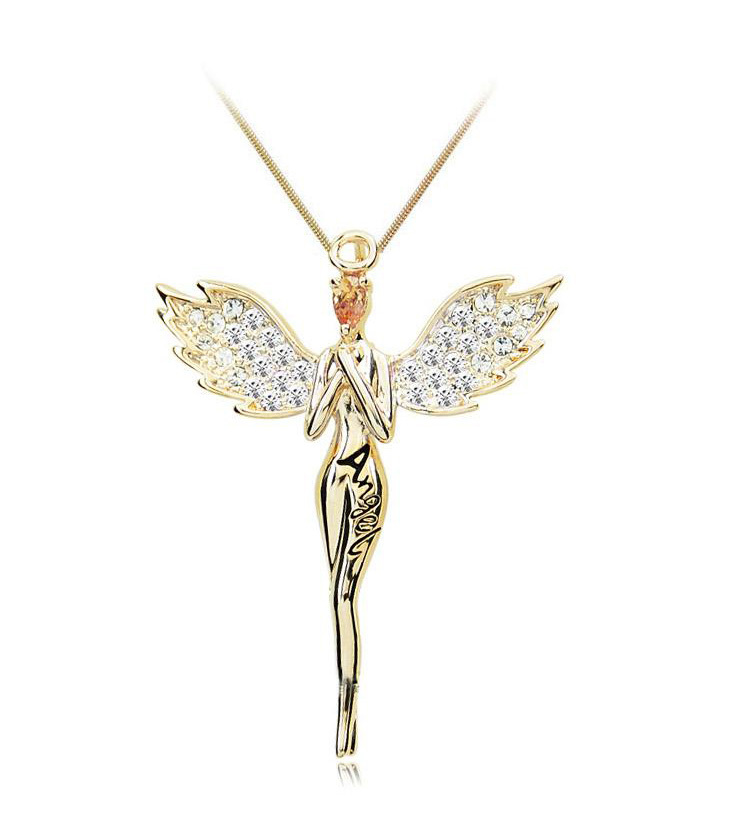 N017 wholesale Fashion Elegant noble jewelry Charming angel wing crystal necklace free shipping