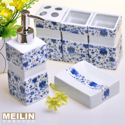 Bathroom supplies kit ceramic sanitary ware five pieces set toothbrush holder set square bathroom blue(China (Mainland))