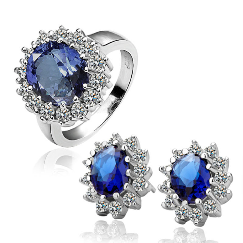 -Fashion-18K-White-Gold-Wedding-Jewelry-Sets-Heart-Earring-Ring-Blue ...