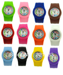 Tape Slap Snap Silicone Watch Watches Fashion Sport With Numbers 12 colours available for Children(China (Mainland))