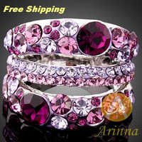 Arinna Lady Platinum Plated with Rhinestones Surrounded Amethyst Ring Made with SWA ELEMENTS Austrian Crystal J1056