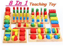 Hot sale Educational wooden toy baby early learning teaching toy colors and shapes cognition 8pcs a