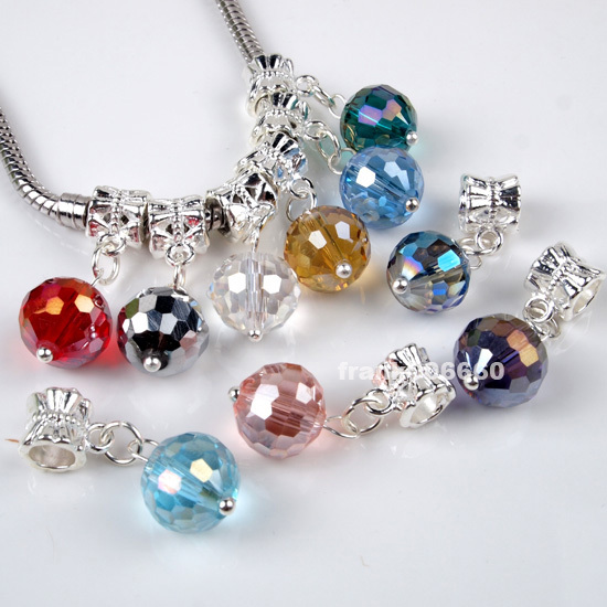 Wholesale 20PC Multicolor 10mm Faceted Crystal Glass Round Disco Ball Charms Loose Beads Fit Pandora European