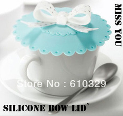 Free Shipping Wholesales 10PCS/lot cute Valentine's Day girlfriend GIFT- Silicone Colorful Edition bow Lid - Cups cover(China (Mainland))