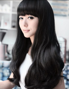 wig female wig long roll black long curly hair