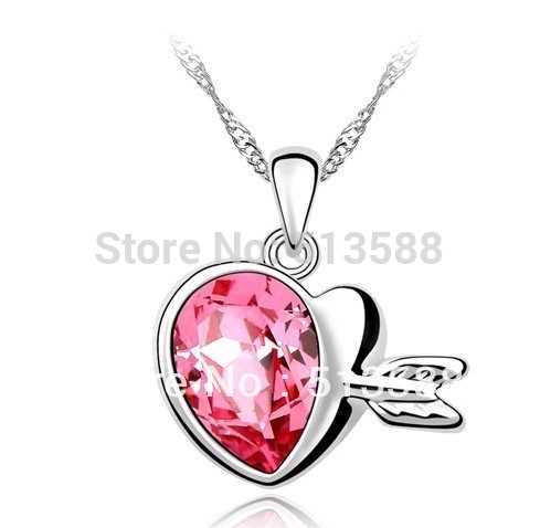Free shipping hot heart shaped necklace K142 true gold color retention holiday gift wholesale crystal jewelry