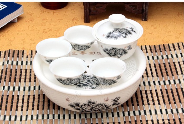 Special garden excellent peony flower porcelain tea set of ceramic Kung Fu tea tray travel free