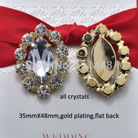 (S0373) 35mmx48mm oval shape embellishment,all clear crystals,gold plating