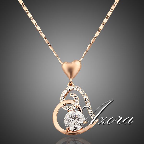 AZORA 18K Rose Gold Plated Stellux Crystals Heart Pendant Necklace for Valentine s Day Gift of