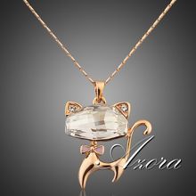 18K Real Gold Plated SWA ELEMENTS Austrian Crystals Lovely Cat Pendant Necklace FREE SHIPPING!(Azora TN0013)