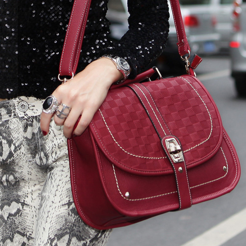 sewing-thread-check-plaid-red-wine-lock-shoulder-satchel-crossbody-bag ...