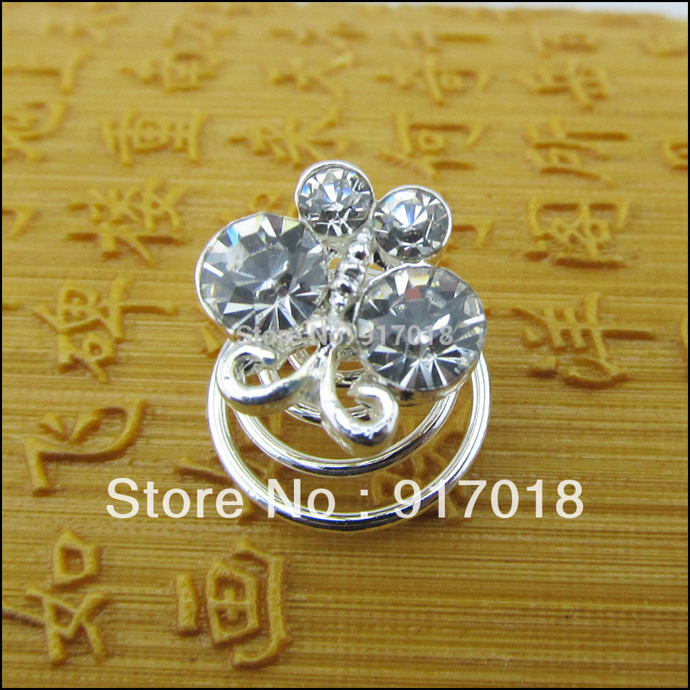 Wholesale 12pcs Lot 12mm Butterfly Clear Crystal Hair Twists Spirals Pins Wedding Women Hair Jewelry Fee