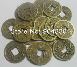 Free Shipping! 50pcs Feng Shui Coins 0.9" 2.4cm Lucky Chinese Fortune Coin Double Dragon Brass Money(China (Mainland))