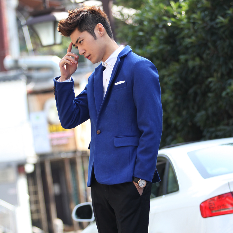 Woolen suit outerwear short design fashion slim blazer blue suit plus size men's clothing outerwear(China (Mainland))