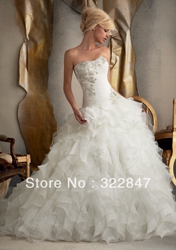 [ на заказ ] горячая распродажа роскошные качество белый из бисера органза рюшами бальное платье свадебное платье / свадебное платье ML-1910