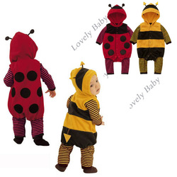 New 3-24m Fleece LADYBIRD BEE Cartoon Baby Cosplay Costume Dress Romper Two Colors 9485(China (Mainland))