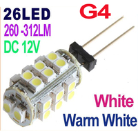 DC 12V G4 26 LED Lamp White/Warm White light SMD 1210 Home Car RV Marine Boat LED Bulb Lamps Free Shipping Wholesale