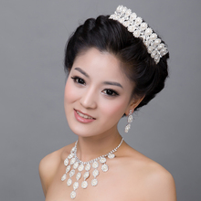 The bride accessories wedding accessories rhinestone pearl necklace earrings set marriage accessories