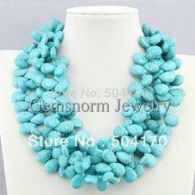 Gorgeous Natural Turquoise Strands Necklace Charms 3 Rows Turquoise Beaded Cluster Party Necklace Jewelry TN063