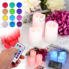3Pcs Wax Battery Operated Remote Control Color-changing Led Candle Light Set - White(China (Mainland))