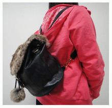 wholesale ladies’ Backpacks,Leisure bag,black,Size:27 x 25cm,PU+rabbit fur,3 different colors,packing:1pcs/opp bag,Free shipping