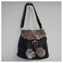 wholesale ladies Backpacks Leisure bag black Size 27 x 25cm PU rabbit fur 3 different colors