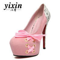 New arrival free shipping cheap sweet cross straps bow platform pumps high heel