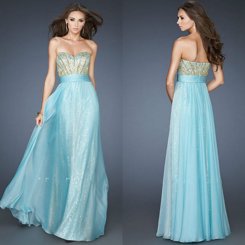 Light Blue And Gold Prom Dresses - Holiday Dresses