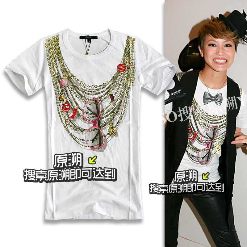 P&B Desinger Print necklace sunglasses slim o-neck short-sleeve T-shirt fashion g FREE SHIPPING(China (Mainland))
