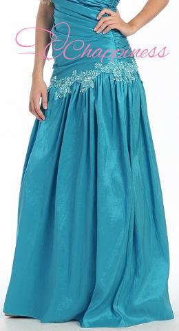 Free Shipping Taffeta Turquoise Strapless Ruched Bodice Wedding Formal Prom Evening Long Gown(China (Mainland))