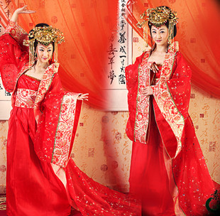 parade evening dress Tang suit hanfu costume red train queen clothes real pictures with model(China (Mainland))