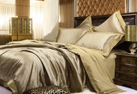 Top grade Jacquard 4pcs comforter set king size Embroidered silk bedding duvet cover bed sheet bedclothes Free shipping #G1
