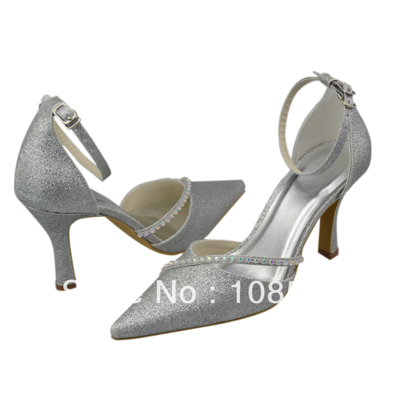 New 2013 high heel Pumps women shoes Closed Pointed Sliver wedding Shoes Free Shipping
