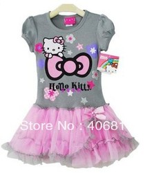 Free Shipping 2013 Newest Design Branded Baby Girl Hello Kitty cute dress kids Birthday tutu dresses Pink High Quality(China (Mainland))